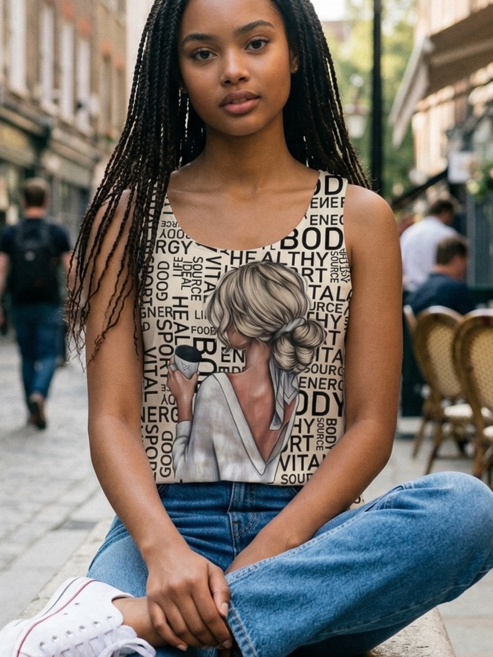 Graphic Tank Top - White/Black Illustration